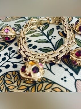 Guy Laroche Gold-Tone Bracelet with Purple, Pink and Amber Stones